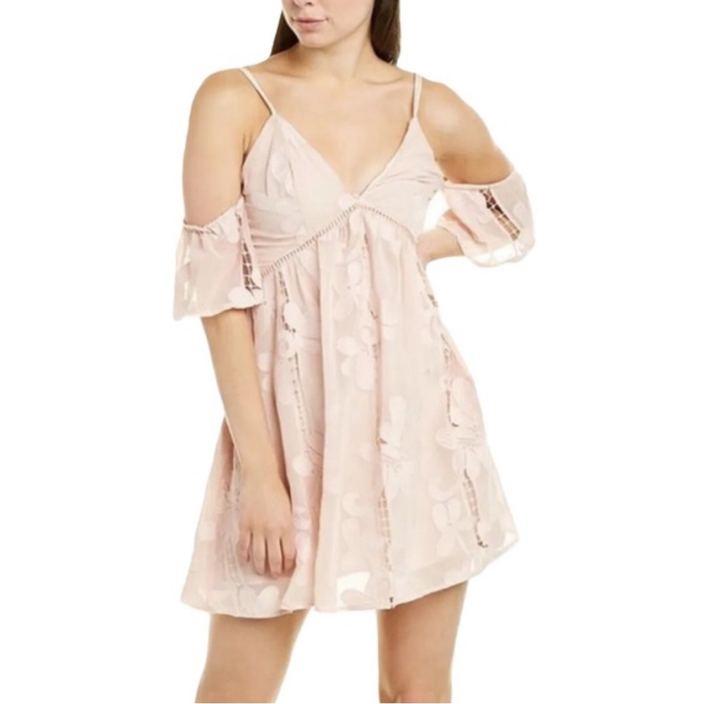 Lovers+Friends REVOLVE Blush Pink Mini Dress floral embroidery eyelet lace small